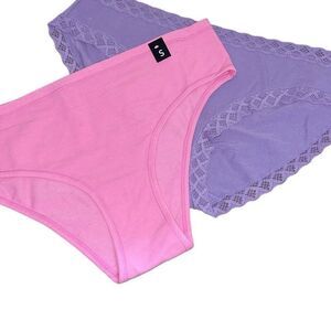 Etam Natori Womens Solid Lace Trim‎ Bikini Panties Pink Purple Small 2pcs NWOT
